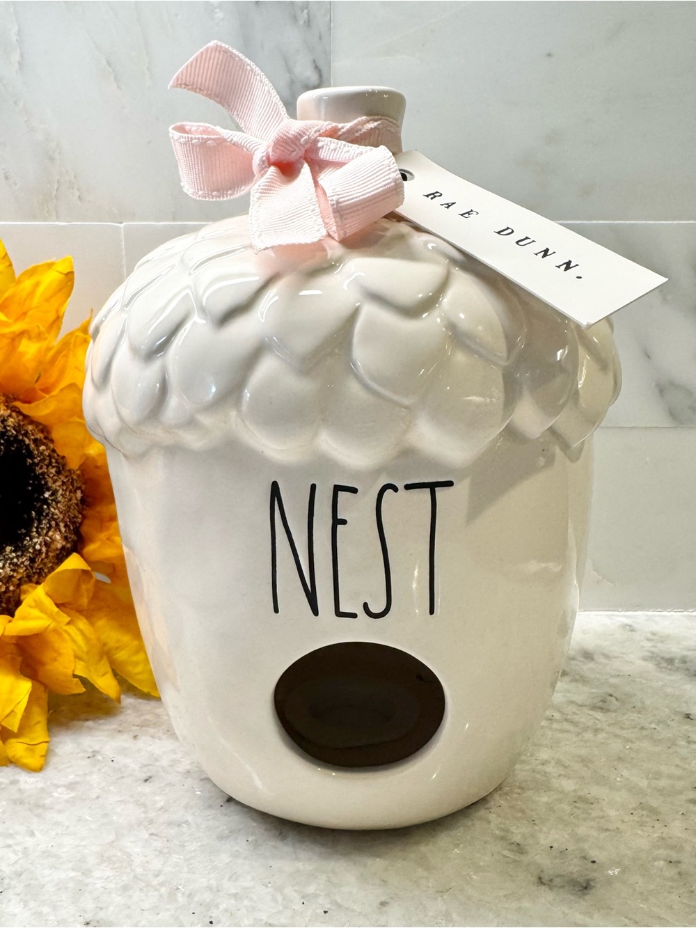 New Rae Dunn Fall Autumn NEST Cream Ceramic Acorn Cottage Bird House Decor 7.5”